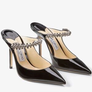 Jimmy Choo “Bing” 100MM Blacl Embellished Patent Leather Mules size 38.5